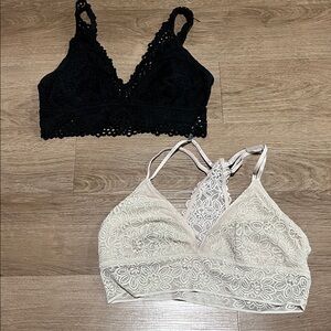 3 Black, Cream and Teal Lace Bralettes by Aerie
